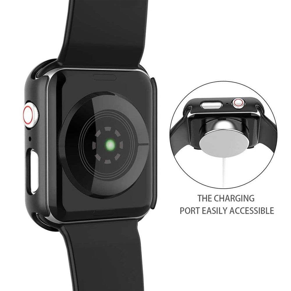 Apple Watch SE Series 2 40mm Case with Glass Screen Protector by SwiftShield (2 Pack - Black + Clear)