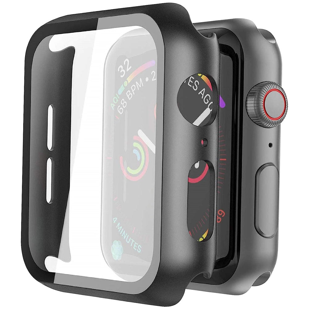 Apple Watch SE Series 2 44mm Case with Glass Screen Protector by SwiftShield (2 Pack - Black + Clear)