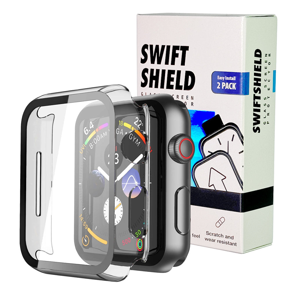 Apple Watch SE Series 3 44mm Case with Glass Screen Protector by SwiftShield (2 Pack - Clear)