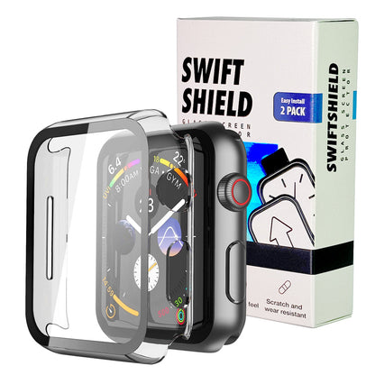 Apple Watch SE Series 3 44mm Case with Glass Screen Protector by SwiftShield (2 Pack - Clear)