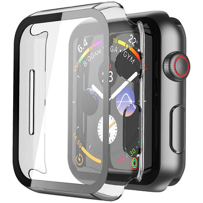 Apple Watch SE Series 3 44mm Case with Glass Screen Protector by SwiftShield (2 Pack - Black + Clear)
