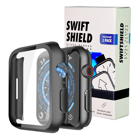 Apple Watch 41mm Case with Glass Screen Protector by SwiftShield (2 Pack - Black)