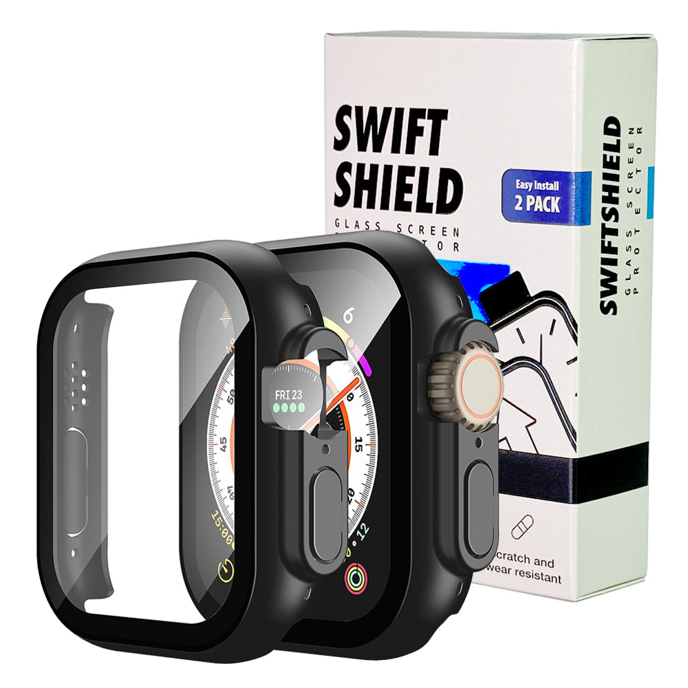 Apple Watch Ultra 2 (49mm) Case with Glass Screen Protector by Swiftshield (2 Pack - Black)