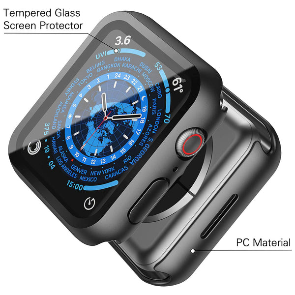 Apple Watch 41mm Case with Glass Screen Protector by SwiftShield (2 Pack - Black)