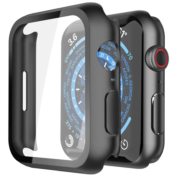 Apple Watch 45mm Case with Glass Screen Protector by SwiftShield (2 Pack - Black)