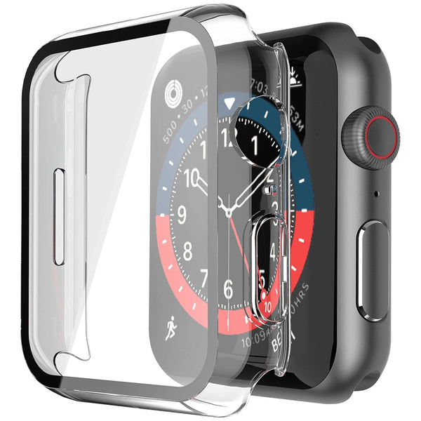 Apple Watch 45mm Case with Glass Screen Protector by SwiftShield (2 Pack - Black + Clear)