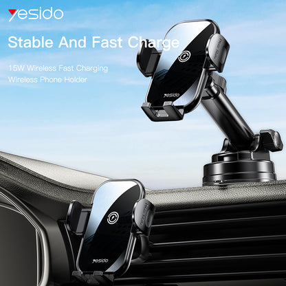 Fast Charging Wireless Car Charger Holder Suction Cup 15W