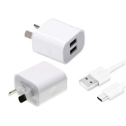 Dual USB port wall charger with USB-Type C cable