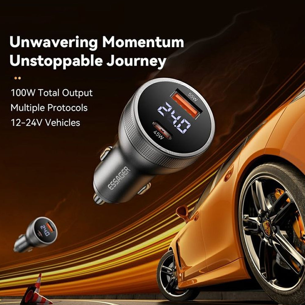 Fast Car Charger 100W (USB-A + USB-C) Essager