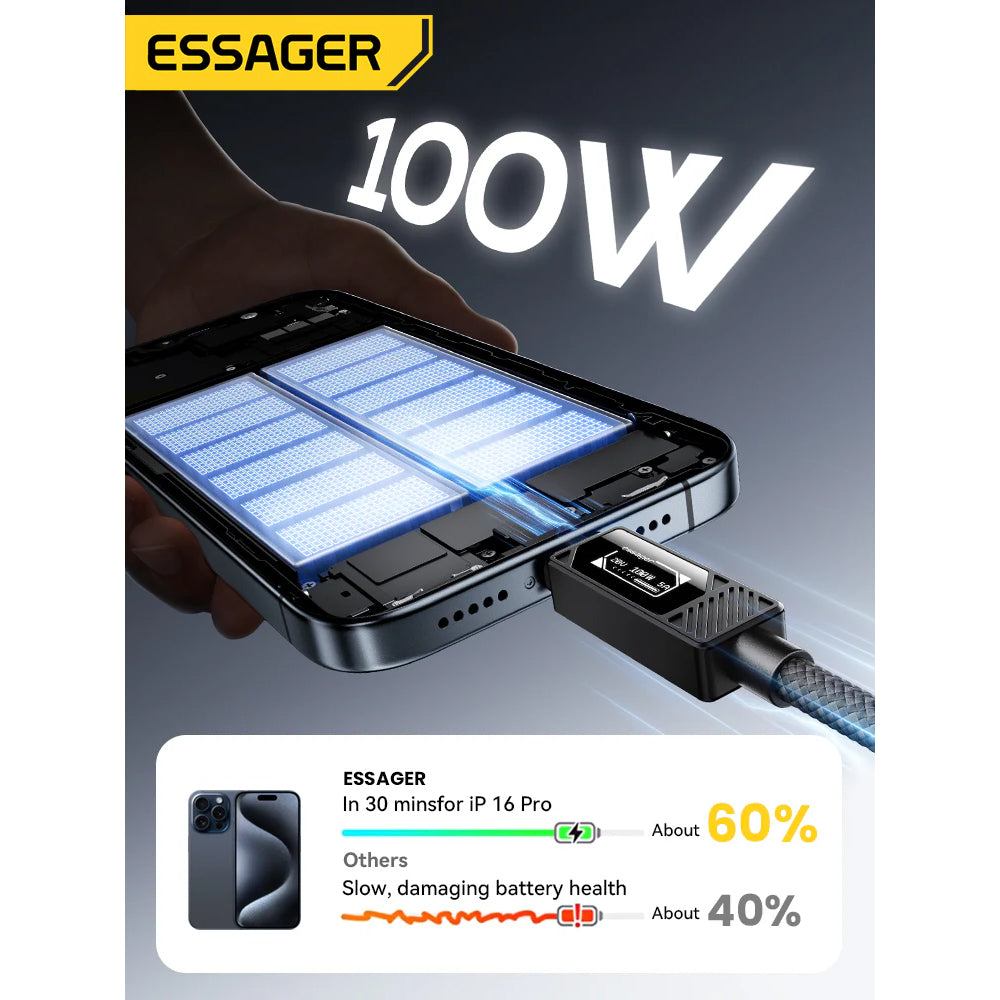 100W LED Display USB-C to USB-C cable (2M) - Essager Fast Charger
