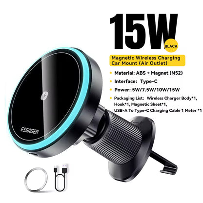 Fast Wireless Magsafe Compatible Air Vent Car Charger / Holder (15W) - ESSAGER