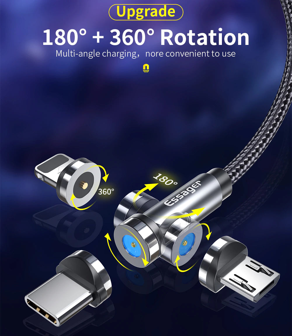 Essager 3-in-1 Rotation Magnetic Fast Charging cable 2m