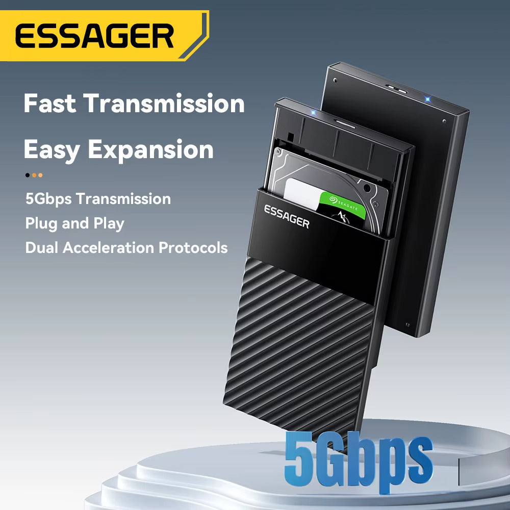 SATA SSD HDD External Hard Drive Enclosure 2.5 Inch (USB 3.0, 5Gbps) - ESSAGER