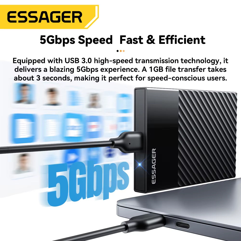 SATA SSD HDD External Hard Drive Enclosure 2.5 Inch (USB 3.0, 5Gbps) - ESSAGER