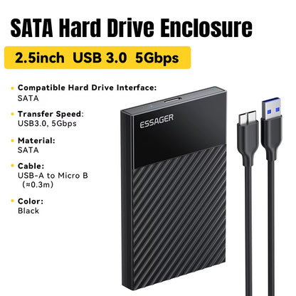 SATA SSD HDD External Hard Drive Enclosure 2.5 Inch (USB 3.0, 5Gbps) - ESSAGER