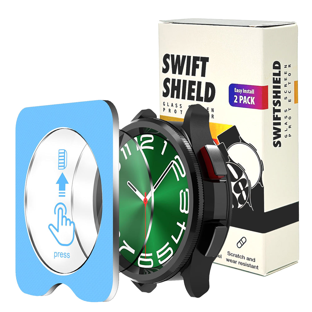 Samsung Galaxy Watch 6 Classic 43mm Glass Screen Protector Alignment Kit by SwiftShield (2 Pack - Clear)