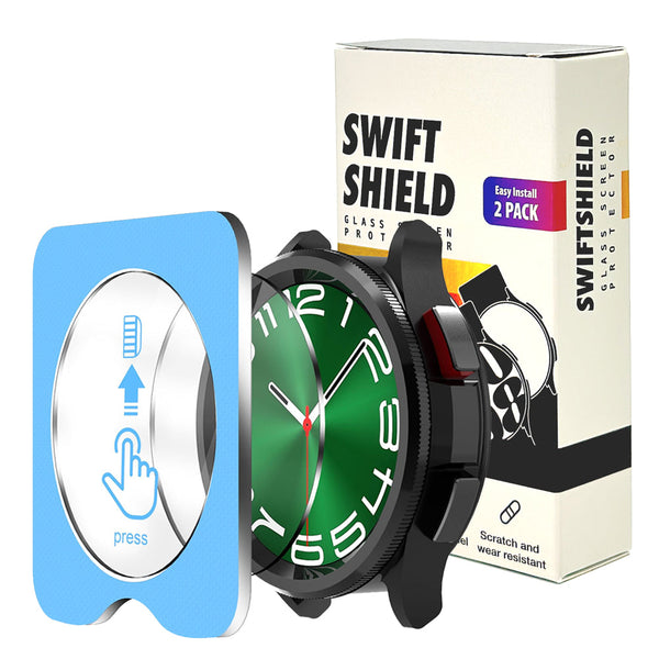 Samsung Galaxy Watch 6 Classic 43mm Glass Screen Protector Alignment Kit by SwiftShield (2 Pack - Clear)