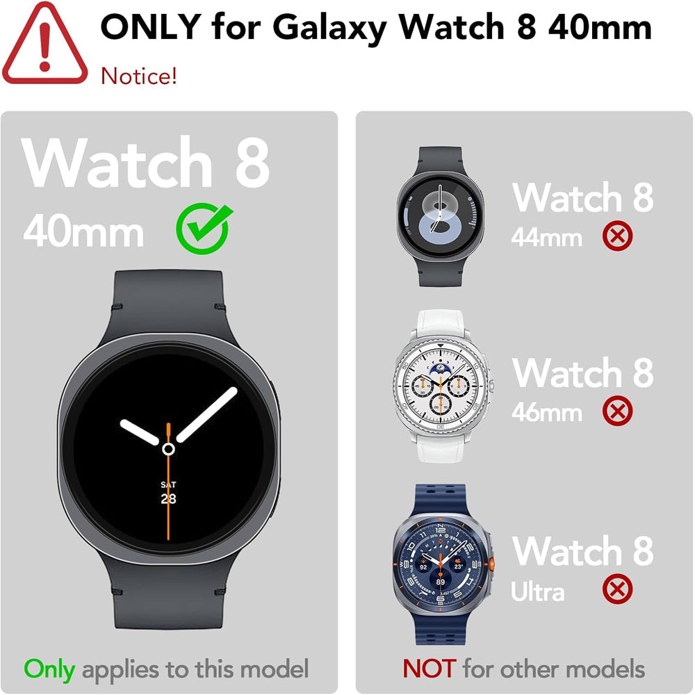 Samsung Galaxy Watch 9 40mm Case with Glass Screen Protector by SwiftShield (2 Pack - Black + Clear)