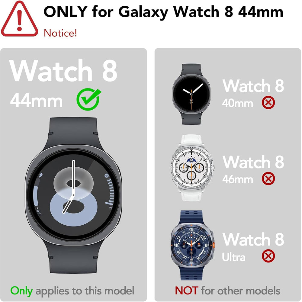 Samsung Galaxy Watch 8 44mm Case with Glass Screen Protector by SwiftShield (2 Pack - Black)
