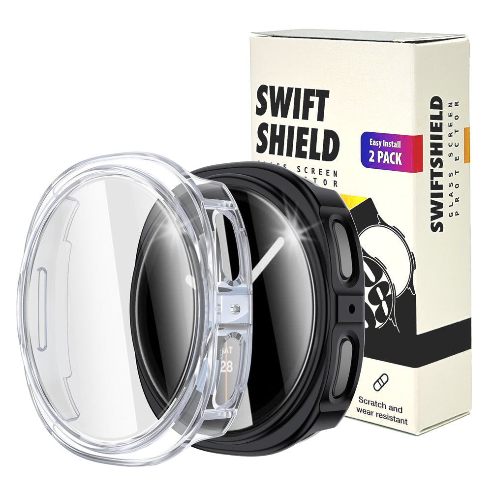 Samsung Galaxy Watch 9 44mm Case with Glass Screen Protector by SwiftShield (2 Pack - Clear)
