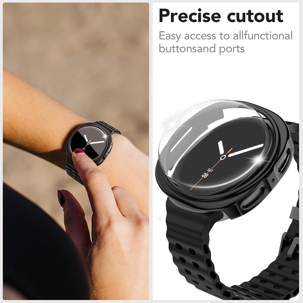 Samsung Galaxy Watch 9 40mm Case with Glass Screen Protector by SwiftShield (2 Pack - Black + Clear)