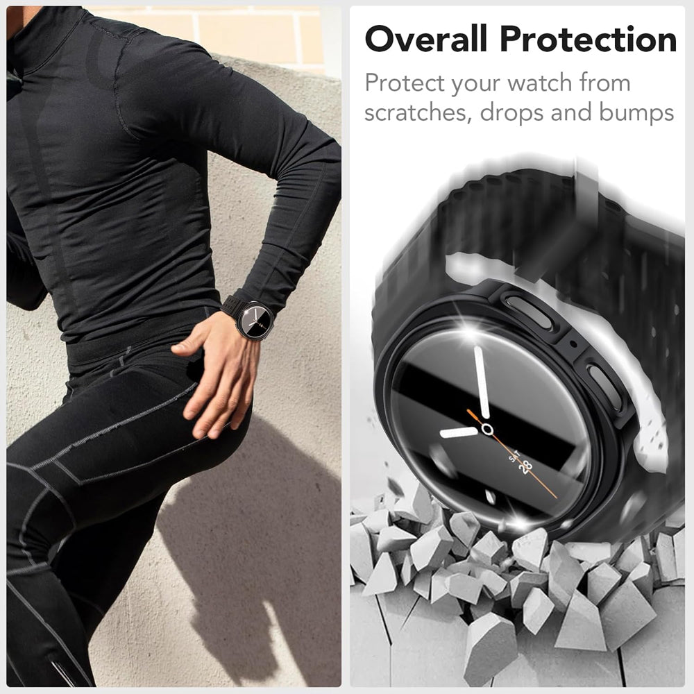 Samsung Galaxy Watch 8 44mm Case with Glass Screen Protector by SwiftShield (2 Pack - Black)