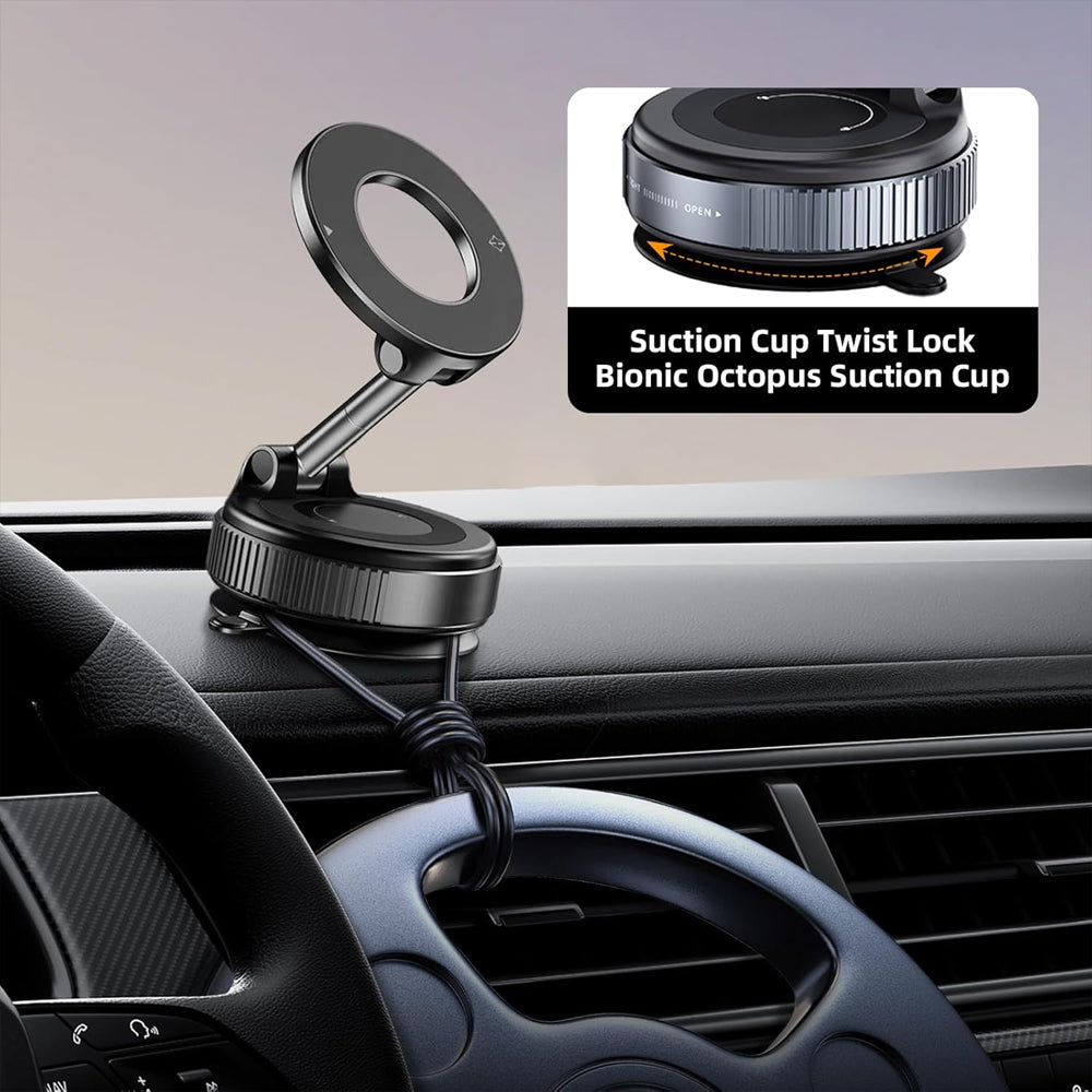 Magnetic Car Phone Holder with Strong Suction & 360° Rotation – Dashboard & Windshield Mount