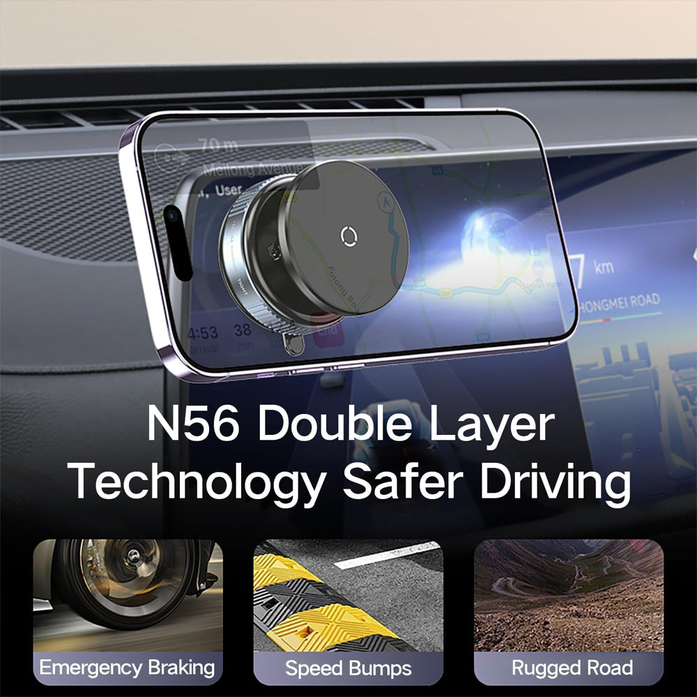 Foldable Magnetic Car Phone Holder with Strong Vacuum Suction – 360° Rotatable Magsafe Compatible