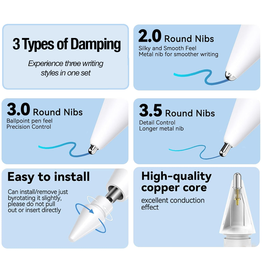 Tip Replacement Precision Metal Wear-Resistant Nibs for Apple Pencil (3-Pack)