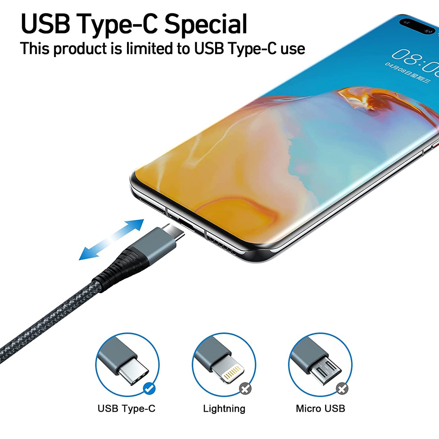 Nylon USB Type C to USB Type C cable