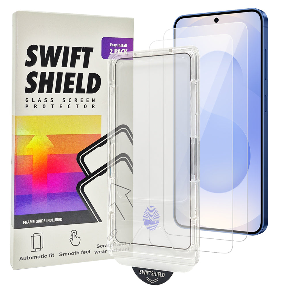 (New Pull tab) Samsung Galaxy S25 Tempered Glass Screen Protector [2-Pack] with Easy Alignment Frame – Clear, Premium by SwiftShield