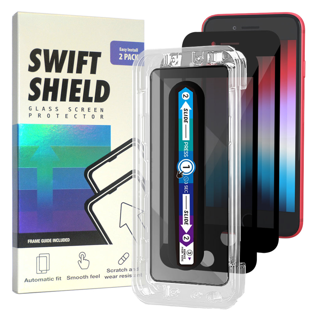 iPhone SE Tempered Glass Screen Protector [2-Pack] with Easy Alignment Frame – Privacy, Premium by SwiftShield