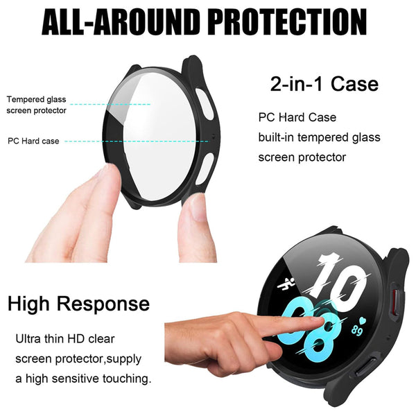 Samsung Galaxy Watch 5 40mm Case with Glass Screen Protector by SwiftShield (2 Pack - Black)