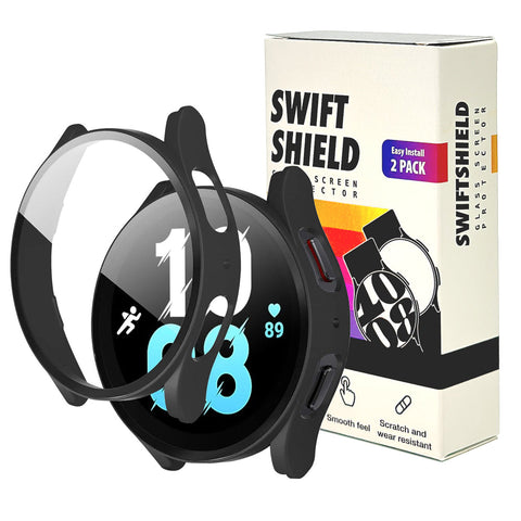 Samsung Galaxy Watch 5 40mm Case with Glass Screen Protector by SwiftShield (2 Pack - Black)