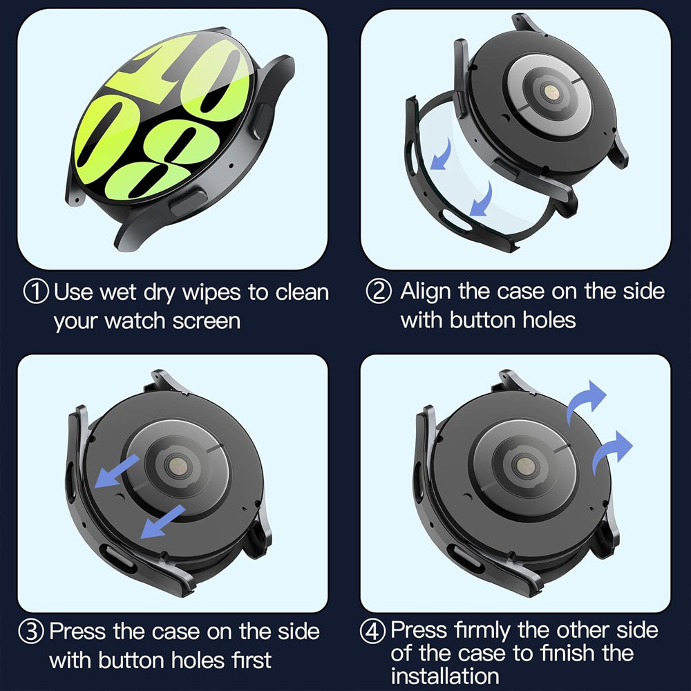 Samsung Galaxy Watch 6 40mm Case with Glass Screen Protector by SwiftShield (2 Pack - Black + Clear)