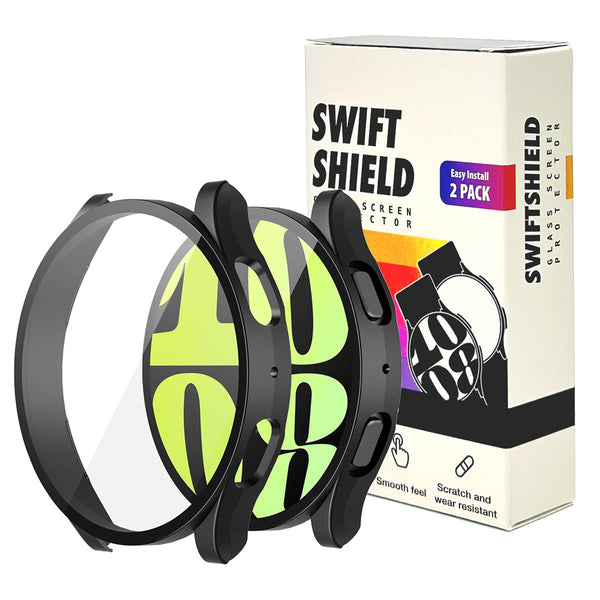 Samsung Galaxy Watch 6 40mm Case with Glass Screen Protector by SwiftShield (2 Pack - Black)