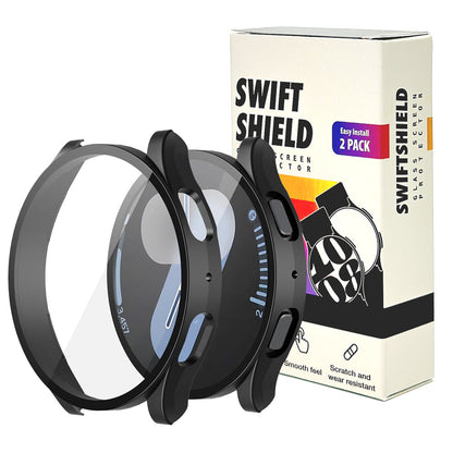 Samsung Galaxy Watch 7 44mm Case with Glass Screen Protector by SwiftShield (2 Pack - Black + Clear)