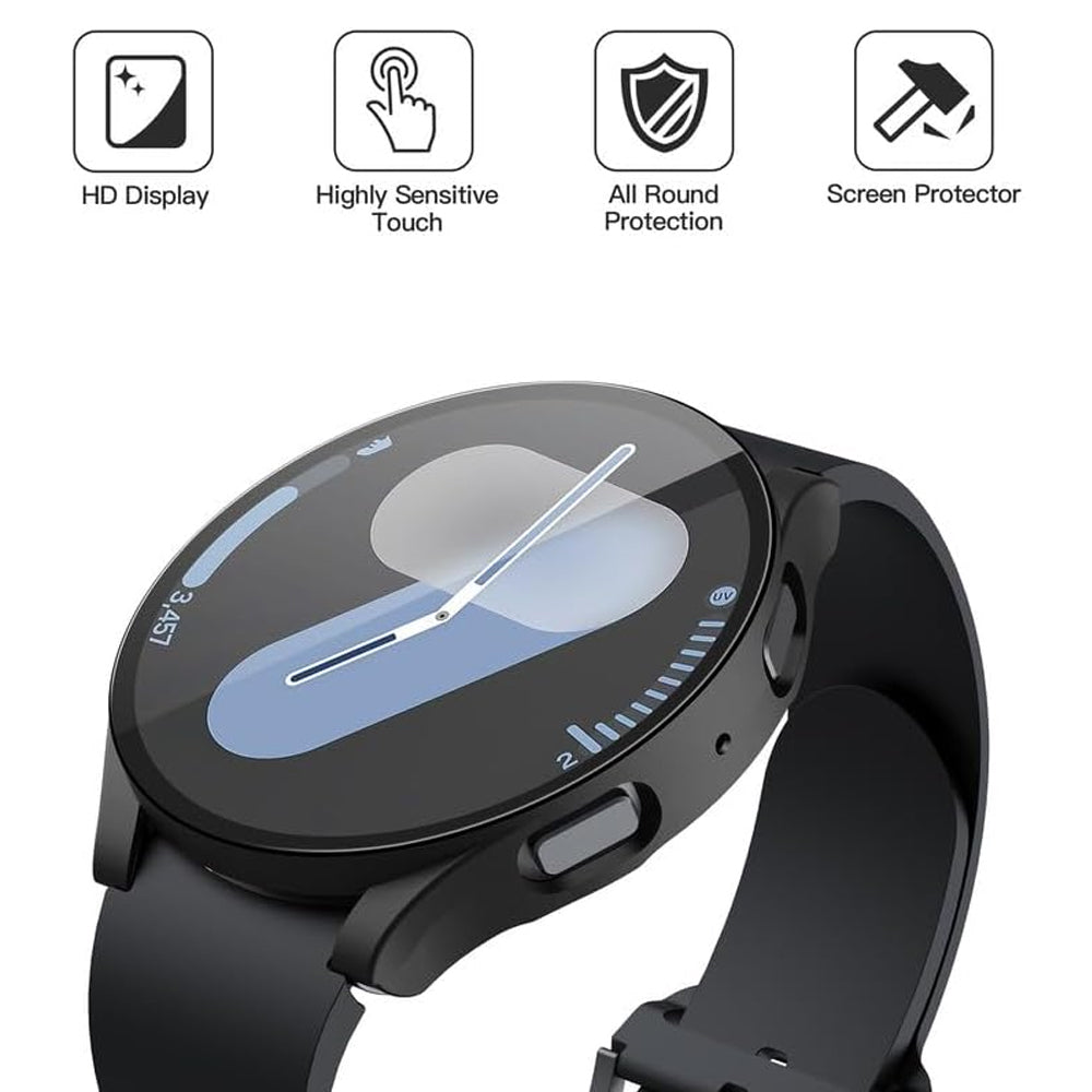 Samsung Galaxy Watch 7 44mm Case with Glass Screen Protector by SwiftShield (2 Pack - Black + Clear)