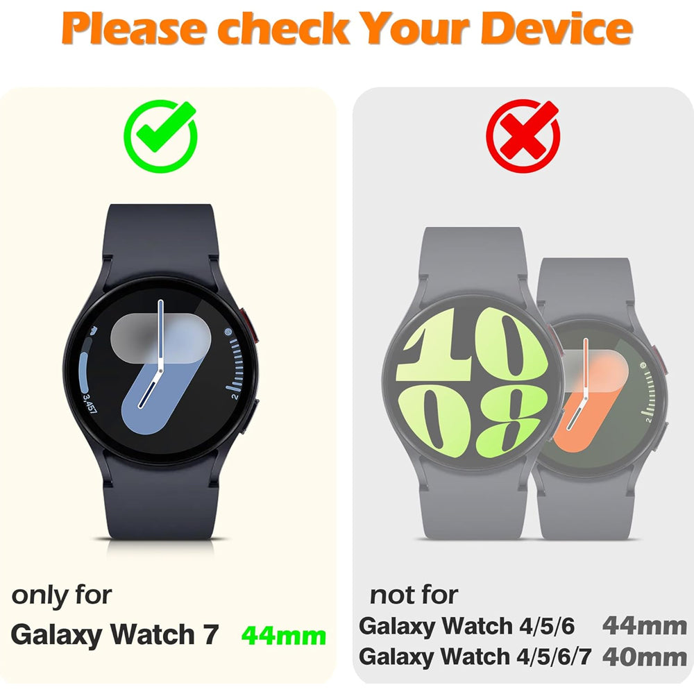 Samsung Galaxy Watch 7 44mm Case with Glass Screen Protector by SwiftShield (2 Pack - Black + Clear)