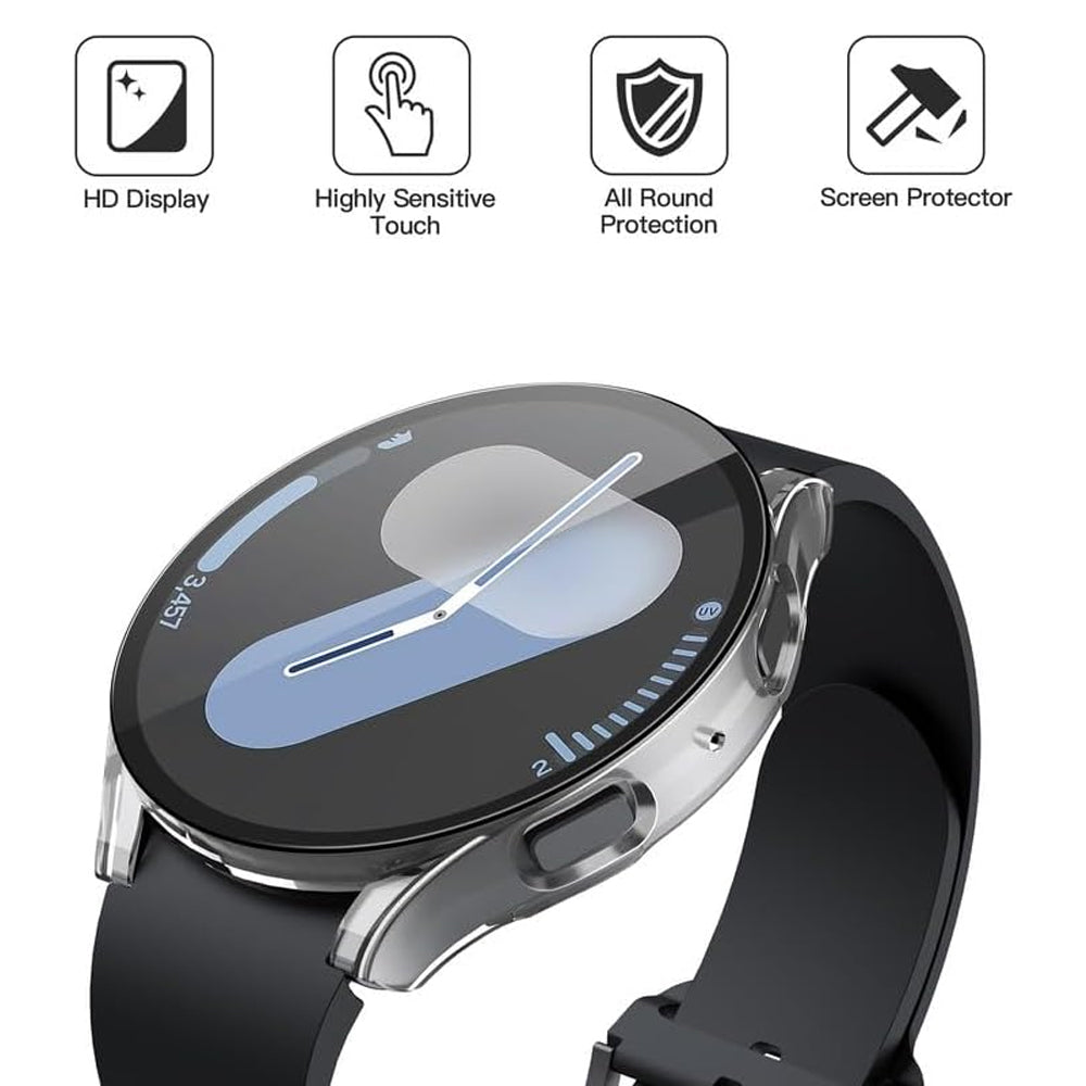 Samsung Galaxy Watch 7 44mm Case with Glass Screen Protector by SwiftShield (2 Pack - Clear)