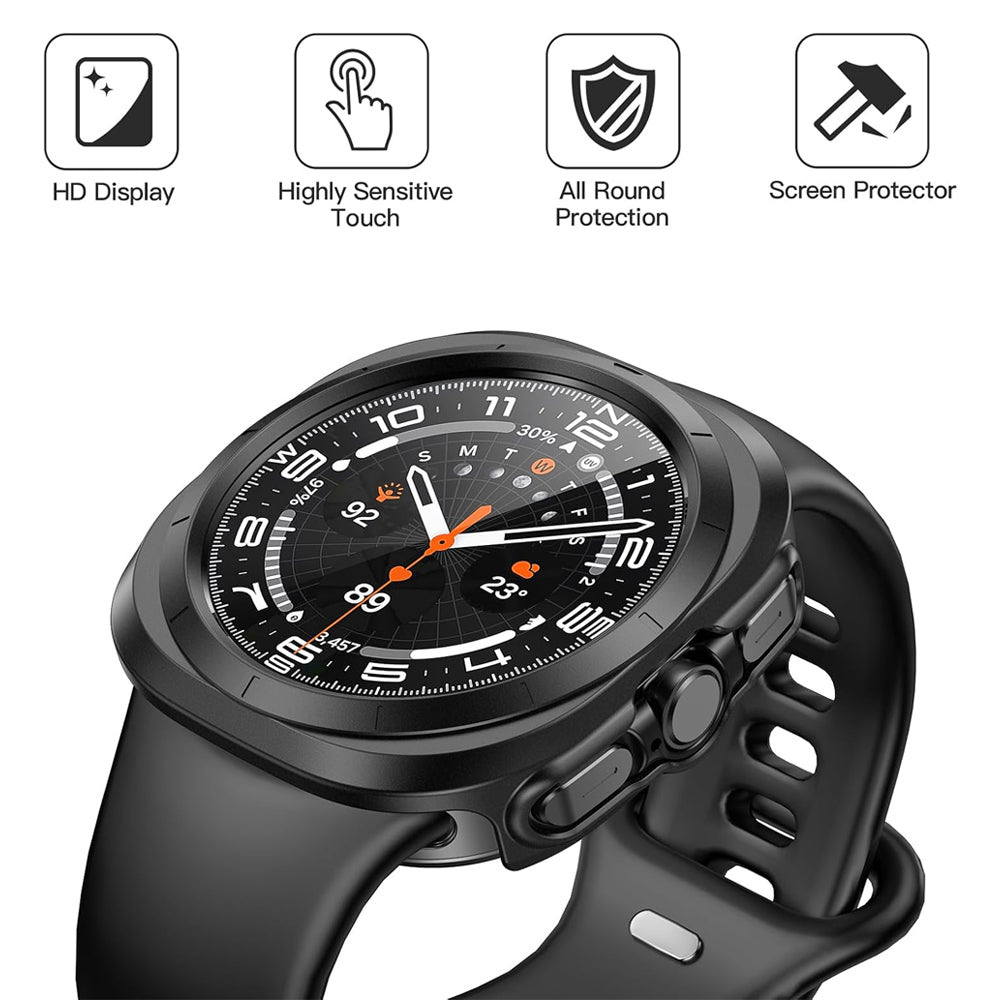 Samsung Galaxy Watch Ultra 47mm Case with Glass Screen Protector by SwiftShield (2 Pack - Black)