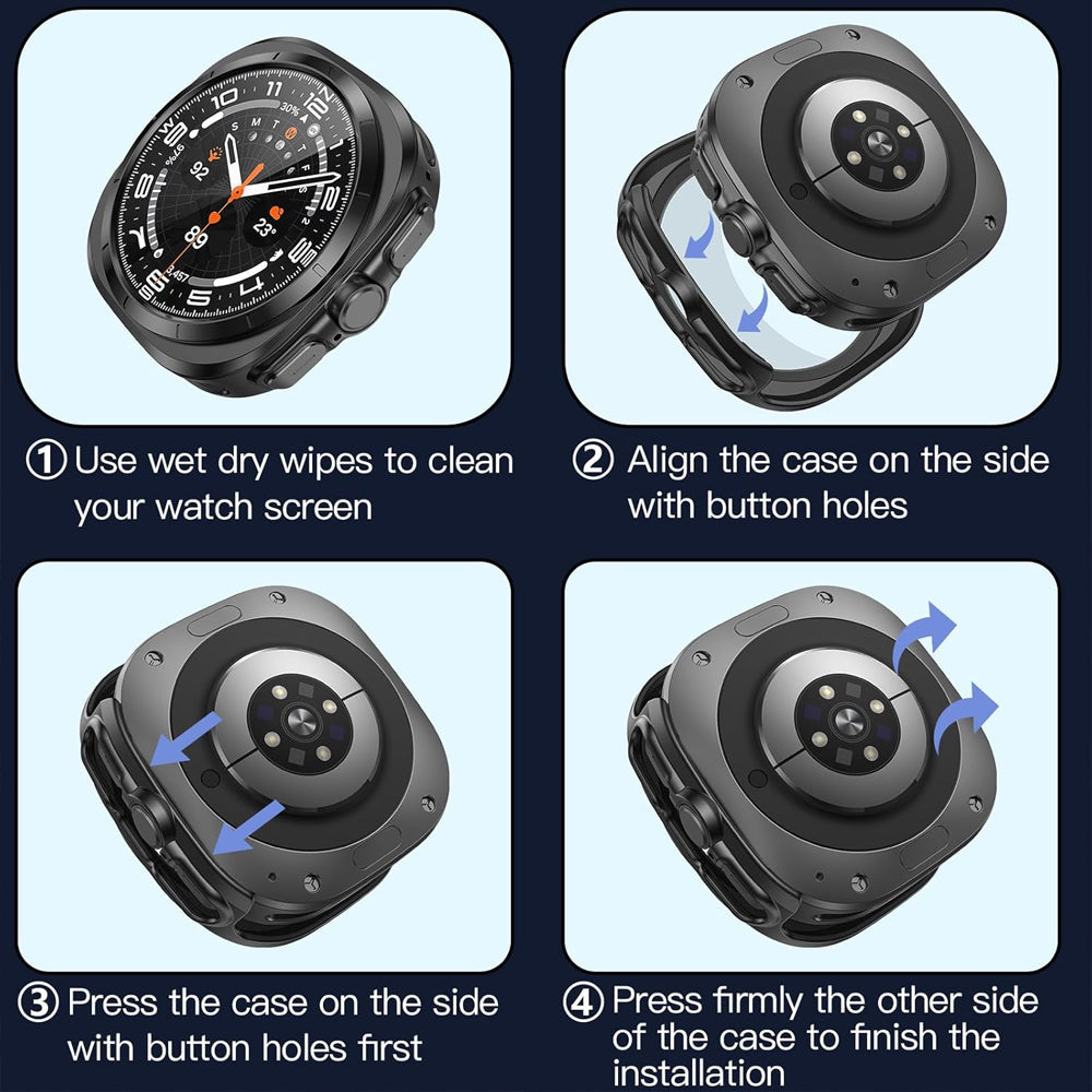 Samsung Galaxy Watch Ultra (2025) 47mm Case with Glass Screen Protector by SwiftShield (2 Pack - Black)