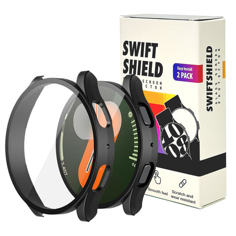 Samsung Galaxy Watch 7 40mm Case with Glass Screen Protector by SwiftShield (2 Pack - Black)