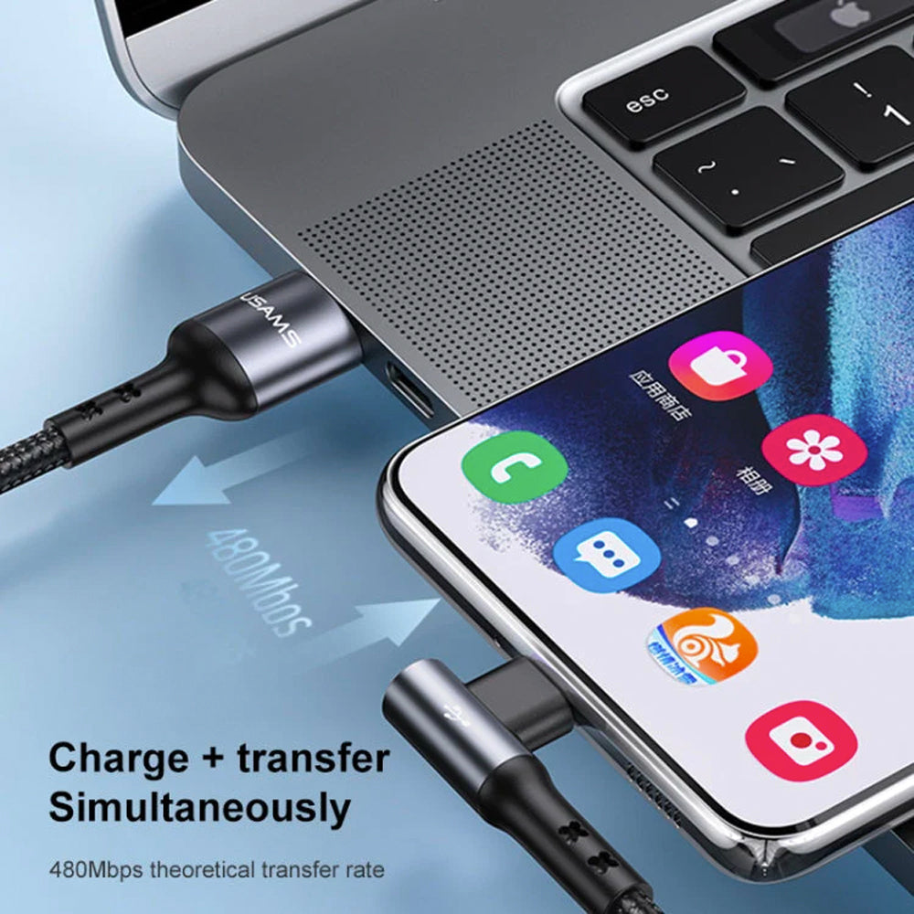 4-in-1 USB Type-C, Lightning, and Micro USB Right-Angle Charging cable