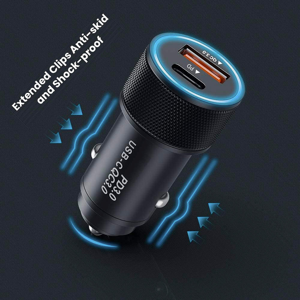 Alloy Dual 18W Fast Car Charger with Lightning to Type C cable