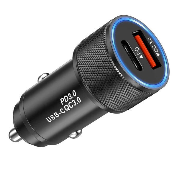 Alloy Dual 18W Fast Car Charger with Lightning to Type C cable