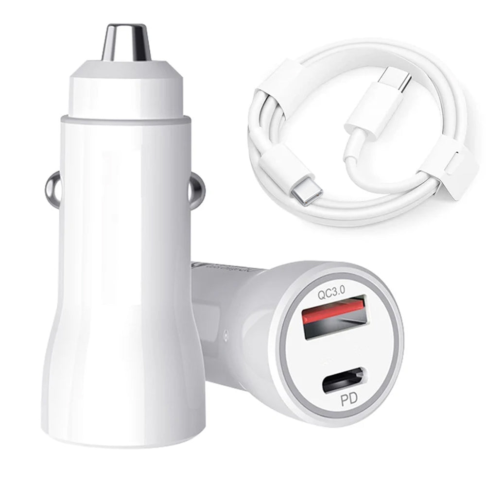 Dual 20W Fast Car Charger with USB-C to USB-C cable