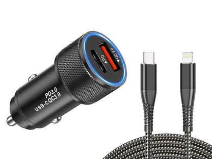 iPhone 14 Compatible Fast Car Charger USB-C 18W with Lightning cable