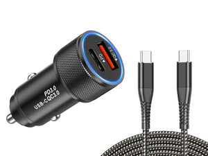 Alloy Dual 18W Fast Car Charger with USB-C to USB-C Cable