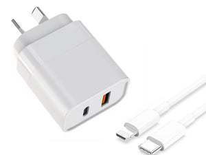 30W Superfast compatible Dual Wall Charger with USB-C to Lightning